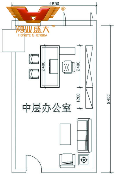 鴻業(yè)設計師將根據(jù)客戶提供尺寸，設計經(jīng)理辦公室家具CAD平面圖