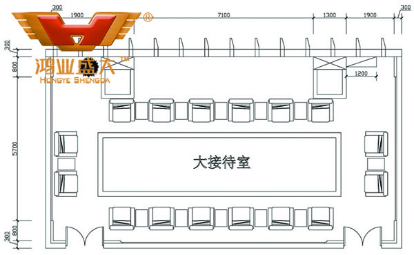 鴻業(yè)設(shè)計(jì)師根據(jù)客戶提供尺寸，設(shè)計(jì)的接待室家具CAD平面圖