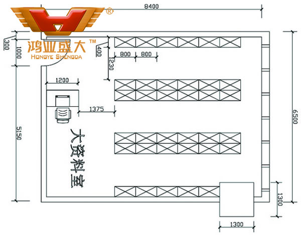 鴻業(yè)設(shè)計師根據(jù)客戶提供尺寸，設(shè)計資料檔案室家具CAD平面圖